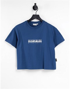 Темно синяя укороченная футболка свободного кроя Box Napapijri