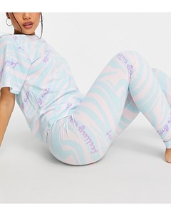 Эксклюзивная голубая пижама с розовым зебровым принтом с oversized футболкой и леггинсами ASOS DESIG Asos petite