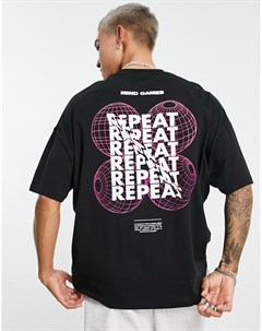 Черная oversized футболка с текстовым принтом спереди и сзади Asos design