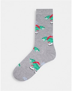 Новогодние носки с динозаврами на коньках Asos design