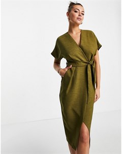 Платье оливково зеленого цвета с запахом и рукавами кимоно Closet london