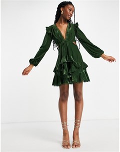 Оливковое бархатное платье мини с декоративной отделкой Asos design