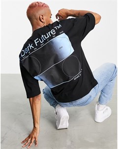 Черная oversized футболка с графическим принтом на спине и логотипом спереди ASOS Dark Future Asos design