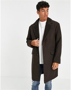 Коричневое пальто с воротником борг Asos design