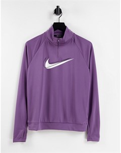 Фиолетовый лонгслив с логотипом галочкой и короткой молнией Swoosh Dri FIT Nike running