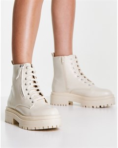 Белые ботинки на толстой подошве со шнуровкой и молниями New look