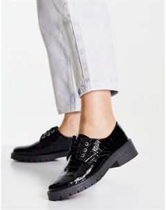 Черные ботинки на шнуровке и плоской подошве с эффектом крокодиловой кожи Lila Miss selfridge