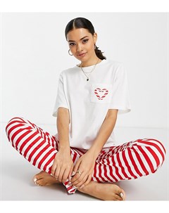 Новогодняя пижама в полоску красного и белого цвета Pieces petite