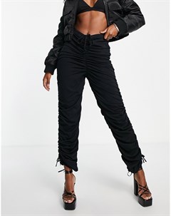 Черные присборенные брюки с карманами карго Fashionkilla