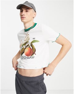 Кремовая укороченная футболка с принтом фруктов и контрастным кантом Asos design