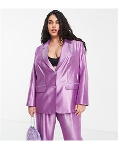 Фиолетовый oversized блейзер в винтажном стиле с эффектом металлик от комплекта River island plus