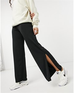 Черные широкие брюки с разрезами по нижнему краю New look