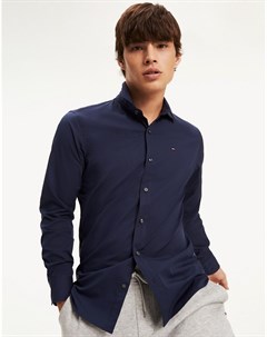 Темно синяя эластичная приталенная рубашка Tommy jeans