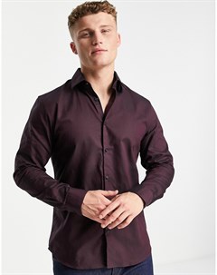 Бордовая приталенная рубашка в строгом стиле из смесового органического хлопка легко поддающегося гл Selected homme