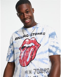 Oversized футболка окраски тай дай с принтом Rolling Stones Only & sons