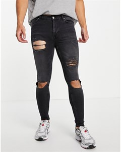 Черные выбеленные суперузкие джинсы из эластичного денима с рваной отделкой Asos design