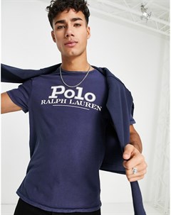 Темно синяя футболка с логотипом в стиле ретро спереди Polo ralph lauren