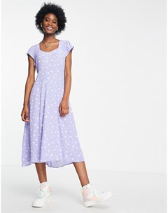 Платье комбинация миди с завязкой на спине и голубым цветочным принтом Cotton:on