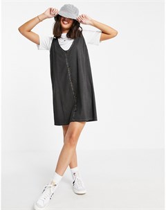 Платье футболка мини 2 в 1 серого цвета с эффектом кислотной стирки и роговыми пуговицами Asos design