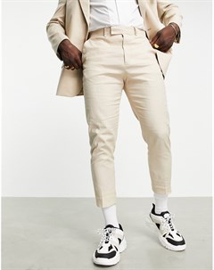 Зауженные брюки с добавлением льна нейтрального цвета Asos design