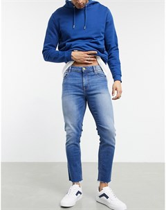 Темно синие укороченные джинсы скинни с необработанной кромкой Asos design
