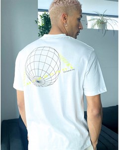 Белая свободная футболка из органического хлопка с карманом спереди и принтом земного шара на груди  Asos design