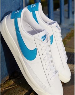 Бело синие низкие кожаные кроссовки Blazer Nike