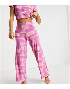 Розовый пижамный комплект с широкими брюками и футболкой с принтом завитков ASOS DESIGN Petite Asos petite