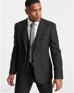 Облегающий пиджак темно серого цвета из саржи с добавлением шерсти Asos design
