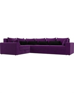 Угловой диван Майами Long микровельвет фиолетовый фиолетово черный левый угол Мебелико