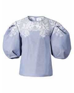 Блузка с цветочной вышивкой и объемными рукавами Carolina herrera