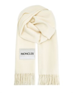Объемный шарф из шерсти с длинной бахромой и нашивкой Moncler