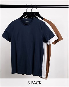 Набор из 3 футболок из органического хлопка темно синего белого и светло коричневого цвета Burton menswear