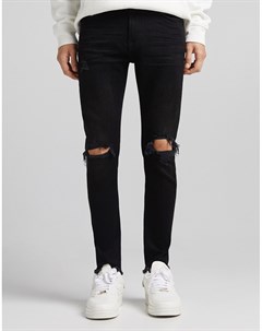 Черные супероблегающие джинсы с прорехами Bershka