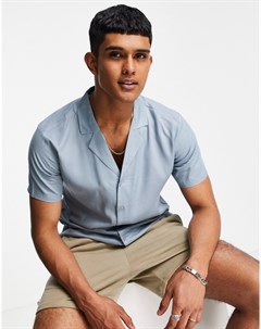 Голубая рубашка с короткими рукавами и отложным воротником от комплекта New look