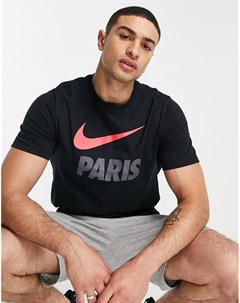 Черная футболка с логотипом галочкой и символикой ФК Пари Сен Жермен Paris Saint Germain Nike football