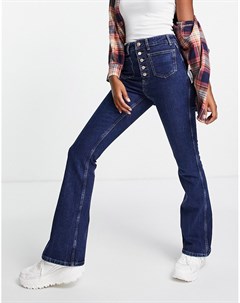 Расклешенные джинсы средне выбеленного синего цвета в стиле 70 х с завышенной талией New look