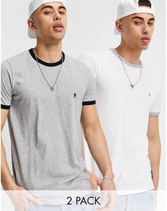 Набор из 2 футболок белого и светло серого цветов с контрастной отделкой French connection