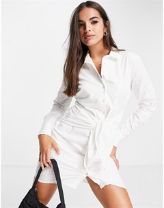 Белое поплиновое платье рубашка с завязкой на поясе Pimkie