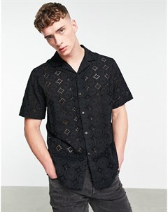 Черная свободная рубашка с отложным воротником и вышивкой ришелье Asos design