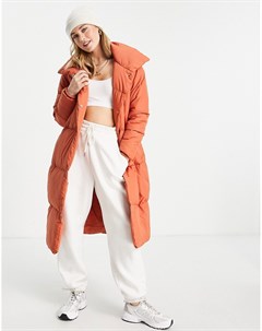 Оранжевое стеганое пальто макси в стиле oversized с поясом Coral Threadbare