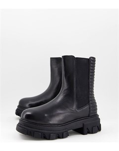 Черные ботинки челси на массивной плоской подошве для очень широкой стопы Extra Wide Fit Simply be