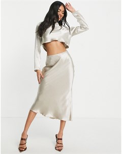 Серебристая атласная юбка миди в стиле комбинации от комплекта Asos design