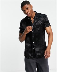 Черная рубашка классического кроя из жаккарда с цветочным принтом Asos design