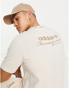 Бежевая футболка в рубчик с принтом на спине Trefoil Linear Adidas originals