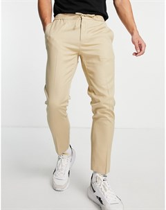 Светло бежевые зауженные брюки джоггеры в строгом стиле Topman