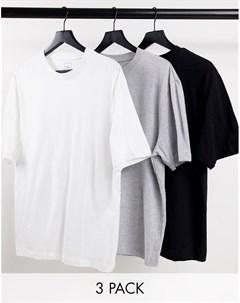 Набор из 3 oversized футболок черного белого серого цветов River island