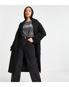 Черное длинное пальто макси в стиле oversized из твила ASOS DESIGN Petite Asos petite
