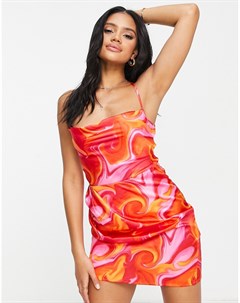 Атласное платье мини цвета фуксии и оранжевого цвета с принтом завитков и отделкой на спине Naanaa
