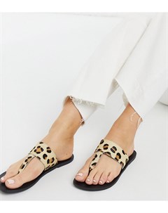 Кожаные сандалии с леопардовым принтом и перемычкой между пальцами для широкой стопы Wide Fit Functi Asos design